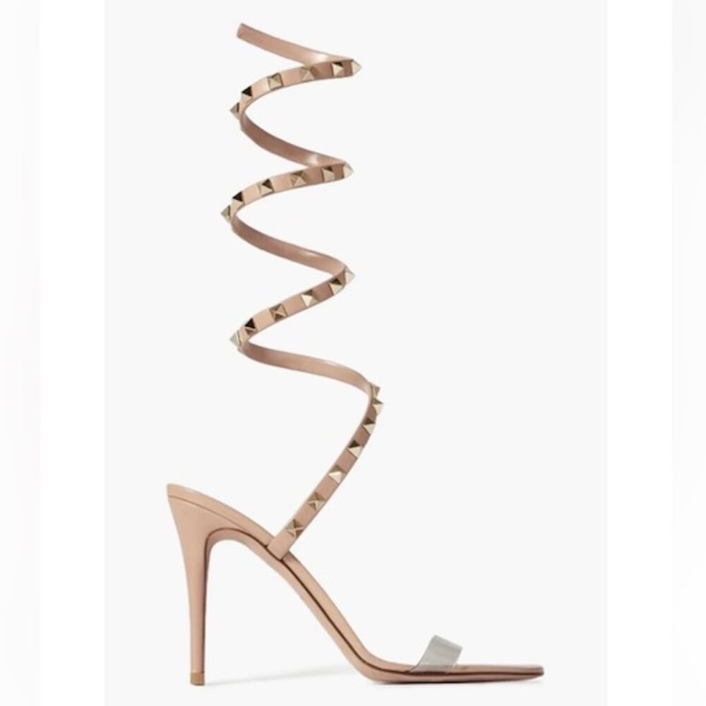 Valentino Rockstud Studded PVC Leather Wrap Strap Heels Sandals Shoes - Picture 1 of 16
